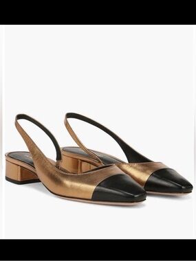 Veronica Beard Cecile Half d’Orsay Slingback Gold Black Heels Pumps Sz 6.5 NIB